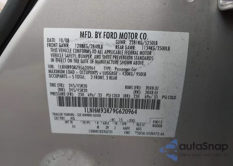 2009 Lincoln Mks z USA, uszkodzony, nr VIN 1LNHM93R79G620964